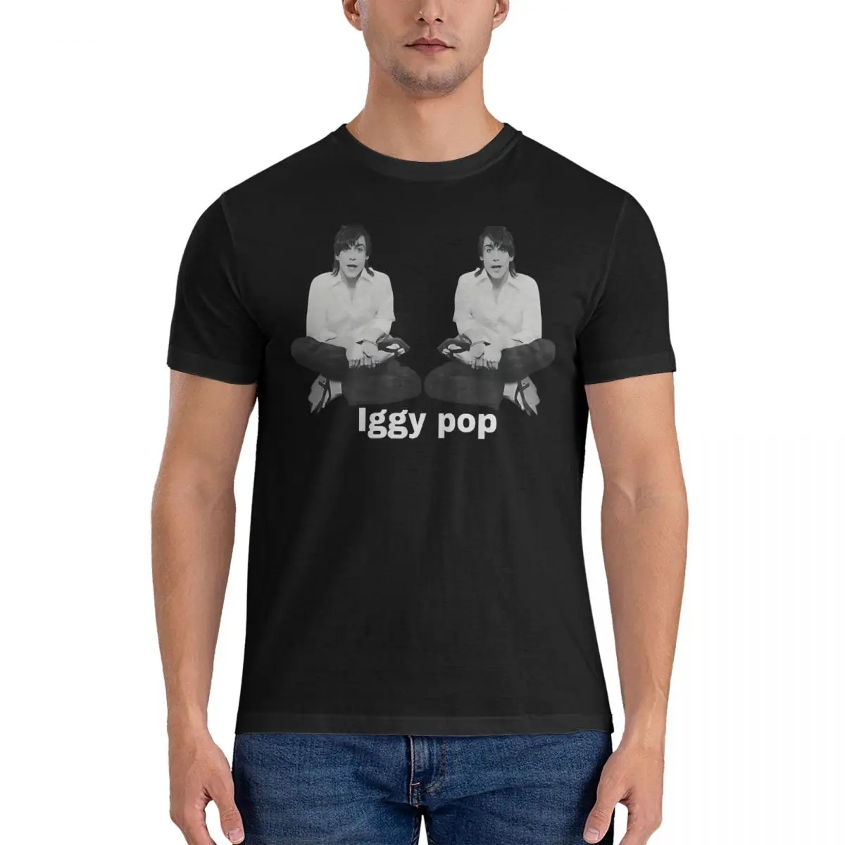 Long Haired Singer T-Shirt for Men Iggy Pop Humor 100% Cotton Tees O Neck Short Sleeve T Shirts Adult Clothes