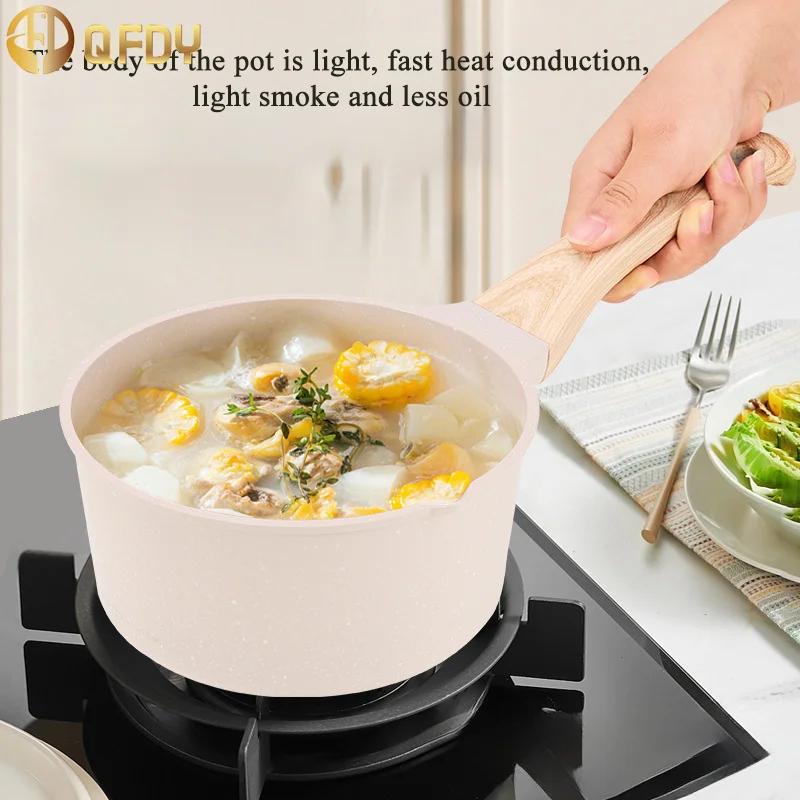 

Milk Pan With Wooden Handle Pot Non-Stick Frying Pan Maifan Stone Kitchen Soup Pot Cookware Set Cooking Utensils For Kitchen