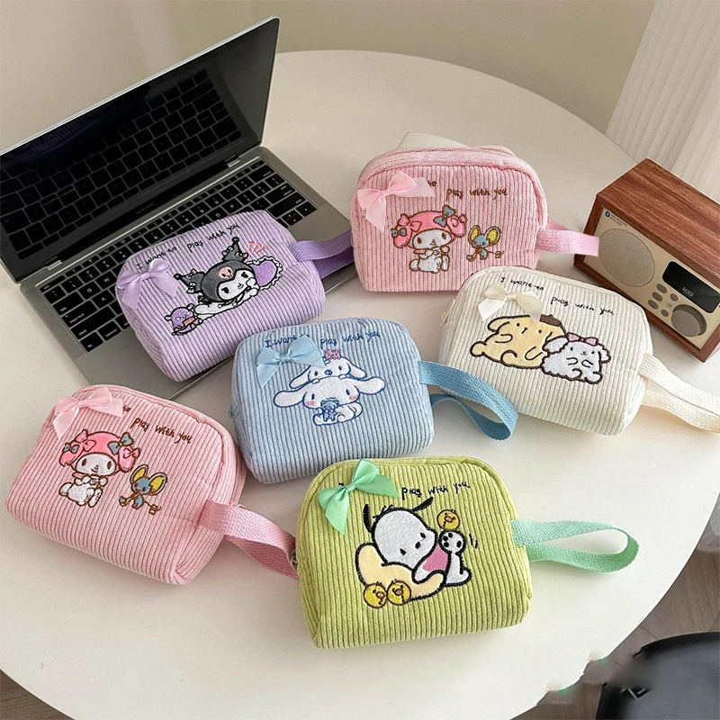 Kawaii Sanrio Kuromi Plush Coin Purse Pendant My Melody Pochacco Cinnamoroll Key Case Headphone Storage Bag Lipstick Bag