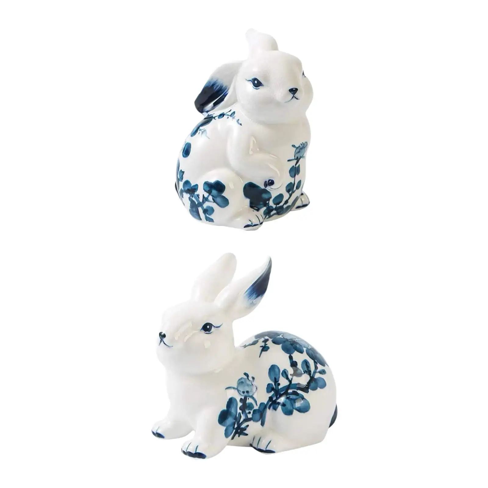 

Blue and White Porcelain Figurine Bunny Figurine Creative Tabletop Porcelain Figurine for Bookshelf Home Living Room Cabinet