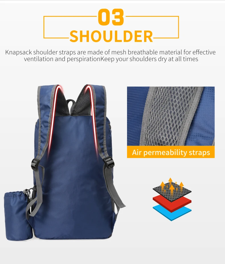 23L Tragbare Tag Pack Faltbare Rucksack Klapp Bergsteigen Tasche Ultraleicht Outdoor Radfahren Rucksack Reise Knapsack Wandern Handgepäck Tragbar Sport Laptop speicher Hautbeutel Wasserabweisend – Detail 6