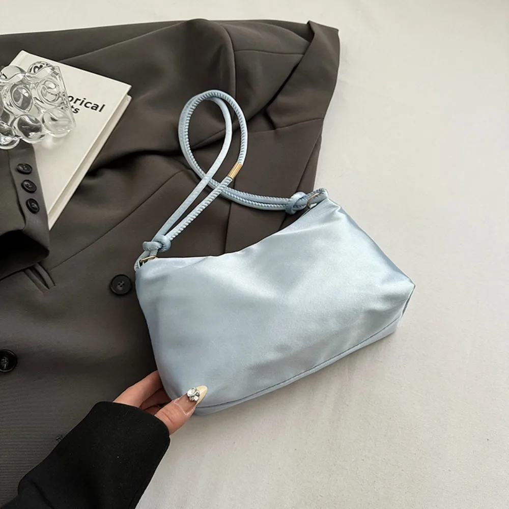 Casual Solid Color Fashion Elegant Shoulder Bag Smooth Cloth Satin Underarm Bag Leisure Tote Bag Lady Minimalist Handbags Purse