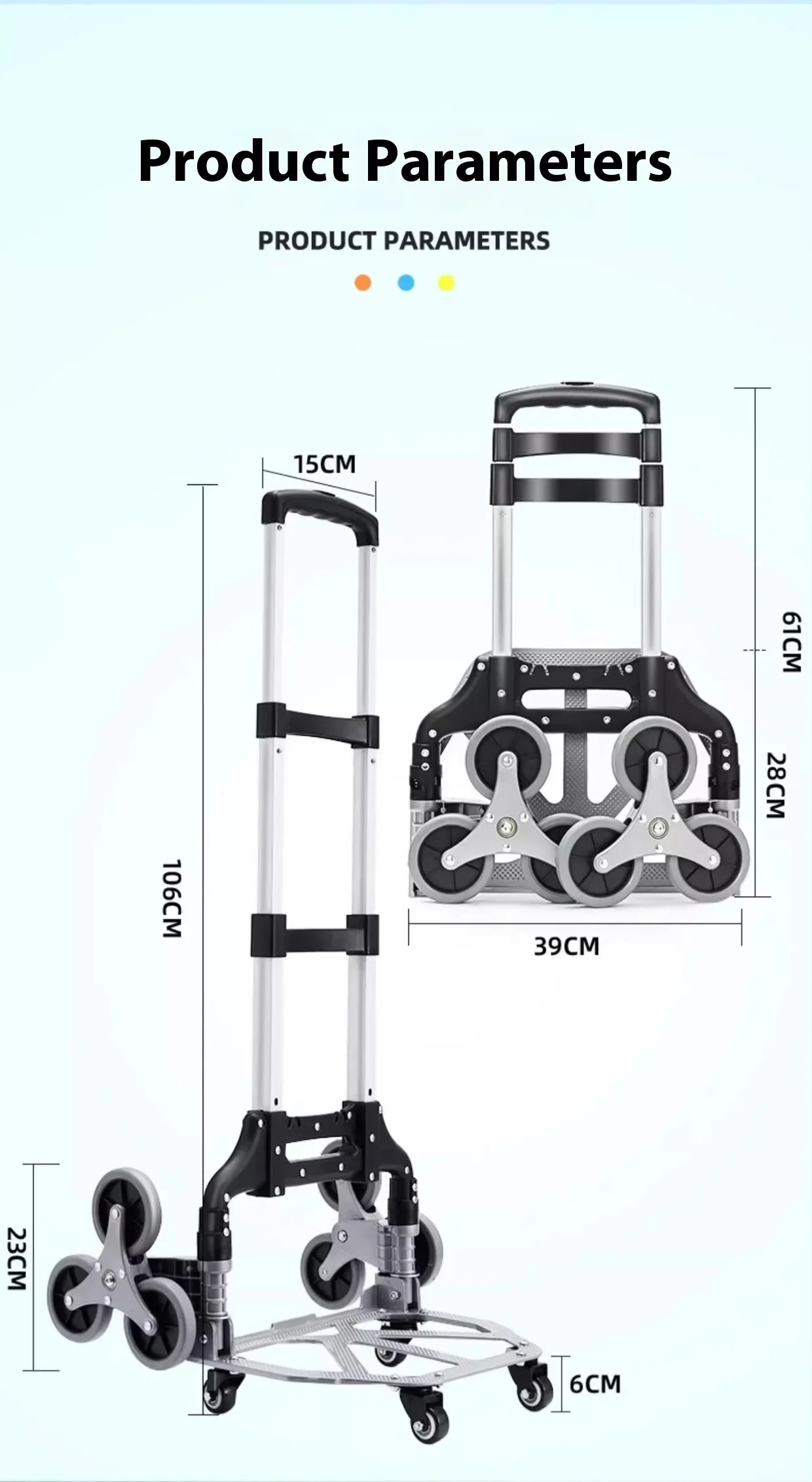 عربة تسلق السلالم القابلة للطي من سبائك الألومنيوم، عربة قابلة للطي محمولة، معالجة البضائع والتسوق، 360 درجة ° عجلات عالمية #5