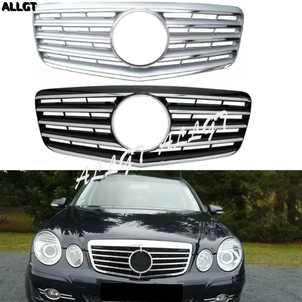 Car For Mercedes-Benz E-Class W211 E200 E240 E280 E320 2007 2008 2009 Front Center Grille Bumper Black Silver Trim