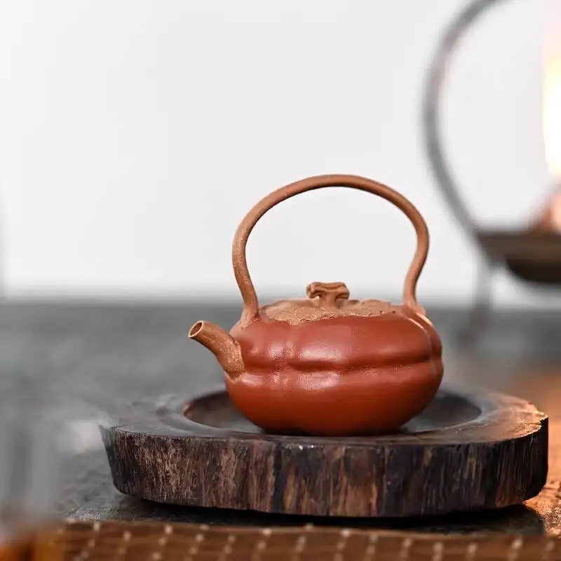[Changtao]Yixing Purple Clay Teapot, Fully Handmade, Da Hong Pao Pink Clay, Thin Glaze, Biomimetic Handle, Everything Goes Well,