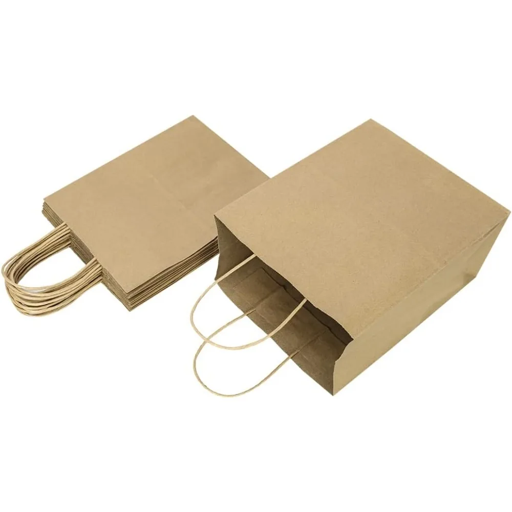 50 Pack 8x4.75x10 Inch Brown Kraft Paper Bags with Handles for Gift, Shopping, Party, Wedding Favors, Retail, Grocery - Natural Plain view 4