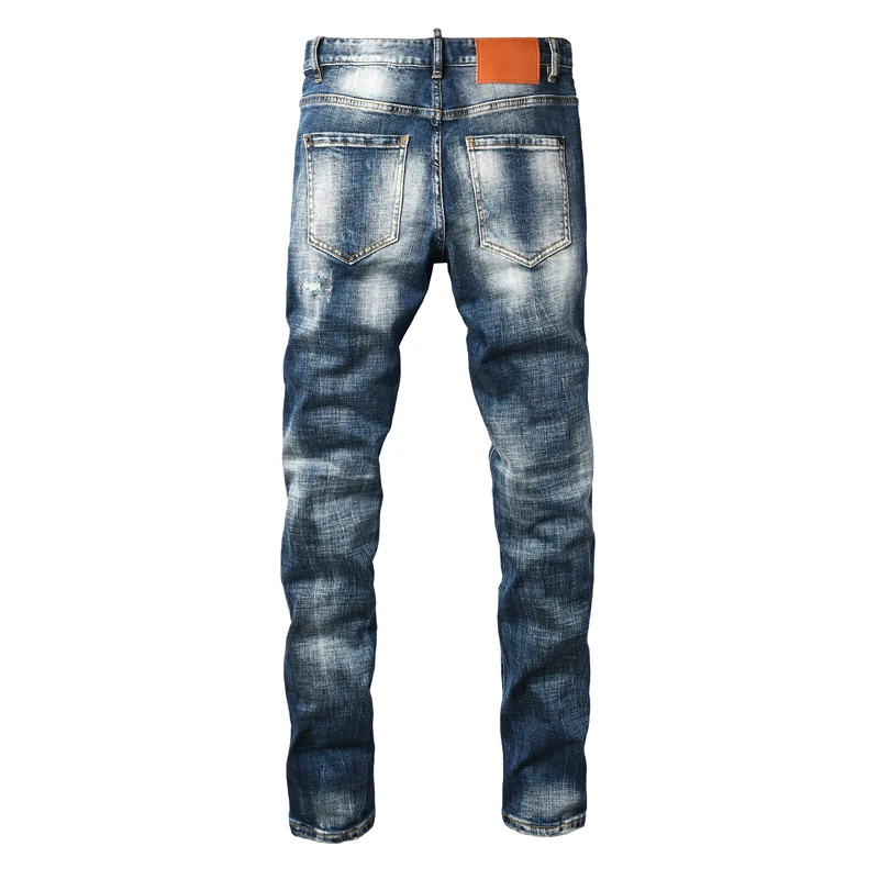 Designer Fashion New Men's Jeans Laundry Nostalgic Stretch Slimming Blue Jeans High Street Hip Hop Brand Pants
