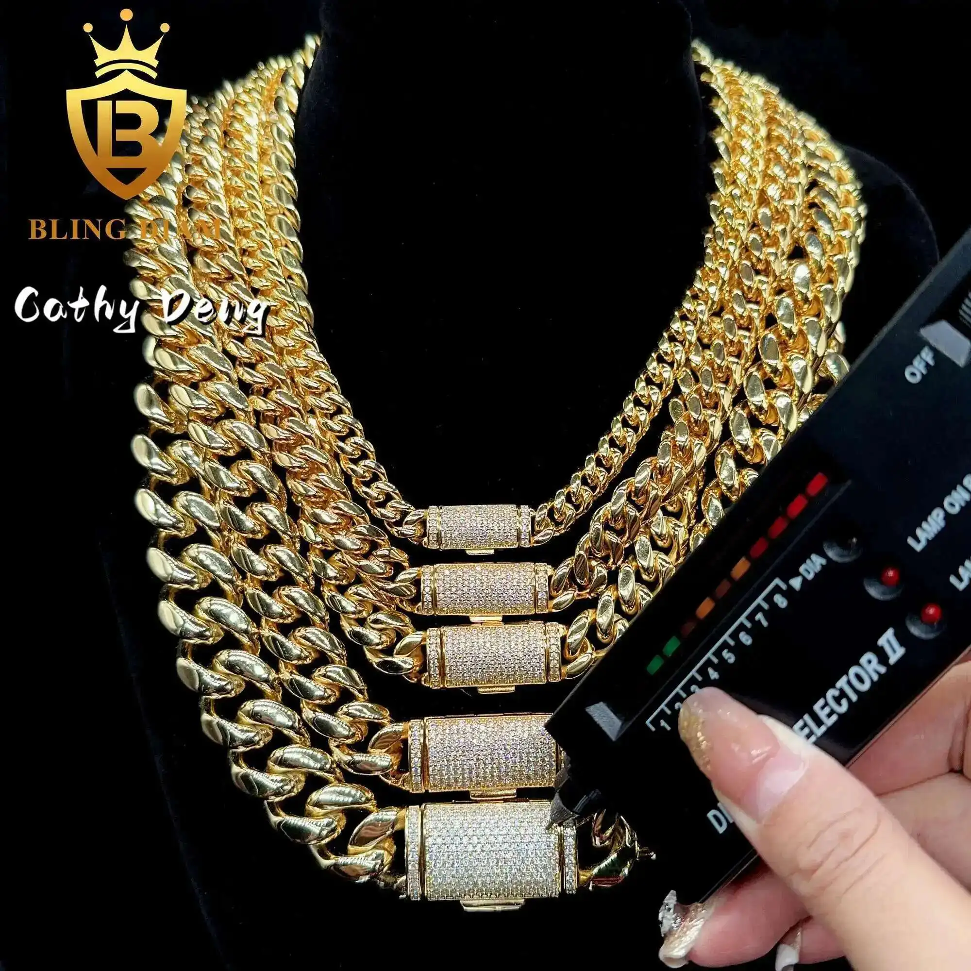 

Ready Shipping 8mm 12mm 14mm 18mm 316l Stainless Steel Cuban Chain with 925 Silver Moissanite Clasp Miami Chain for Men Women
