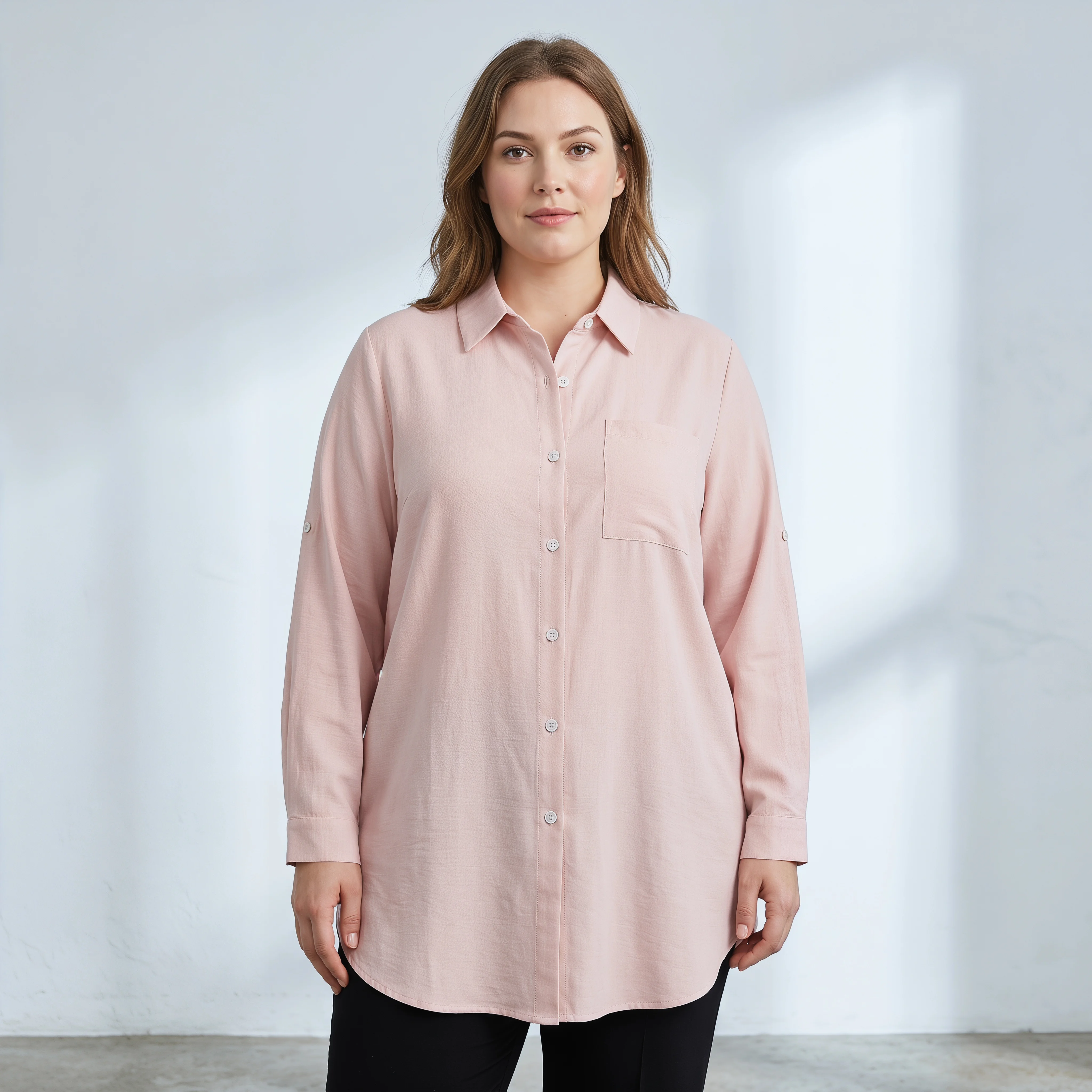 

Rosa fera Plus Size Women's Longline Button Down Shirt Casual Loose Fit Long Sleeve Tunic Blouse