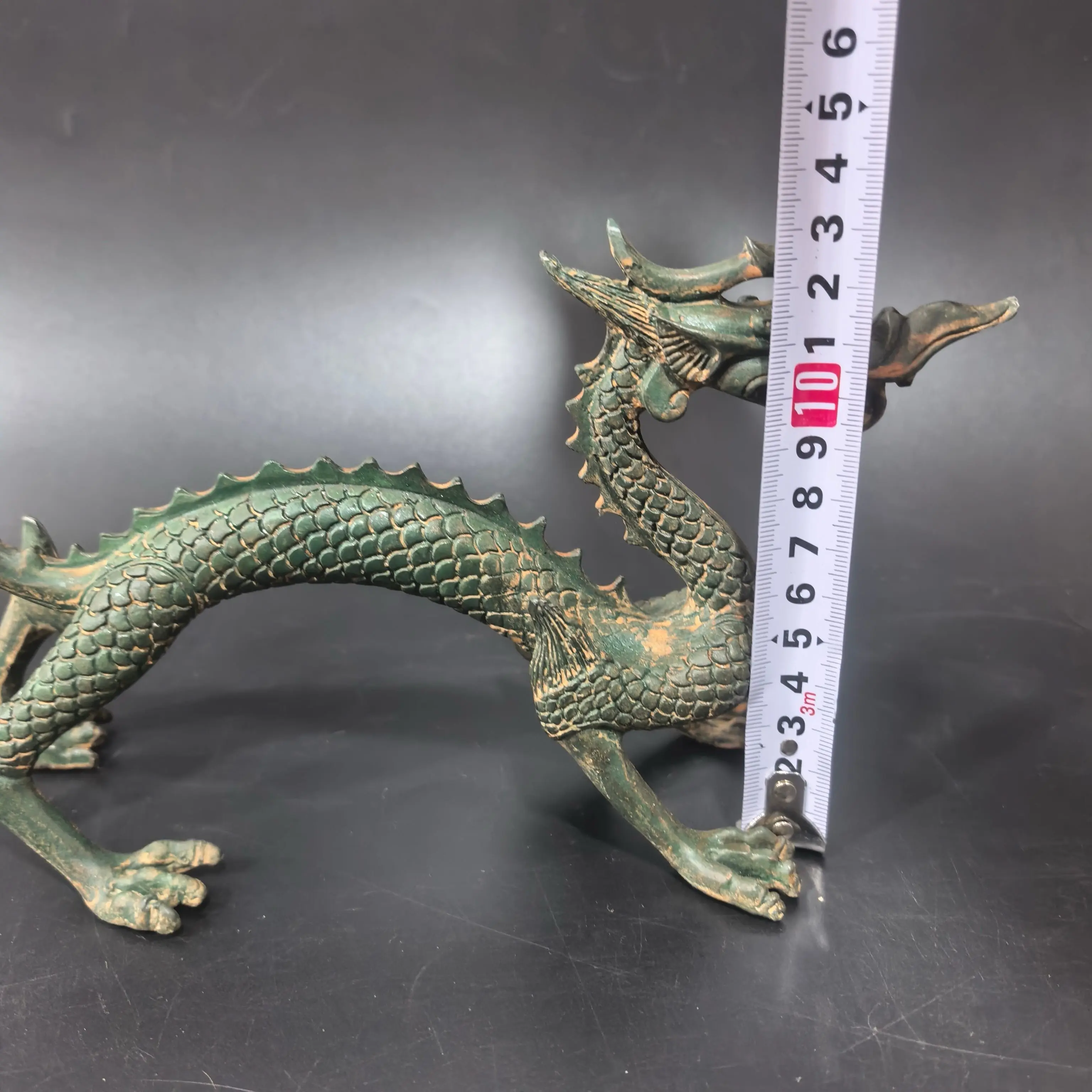 Antique and old pulp-coated alloy copper bronze dragon ornament home feng shui ornament handicraft green rust home zodiac dragon