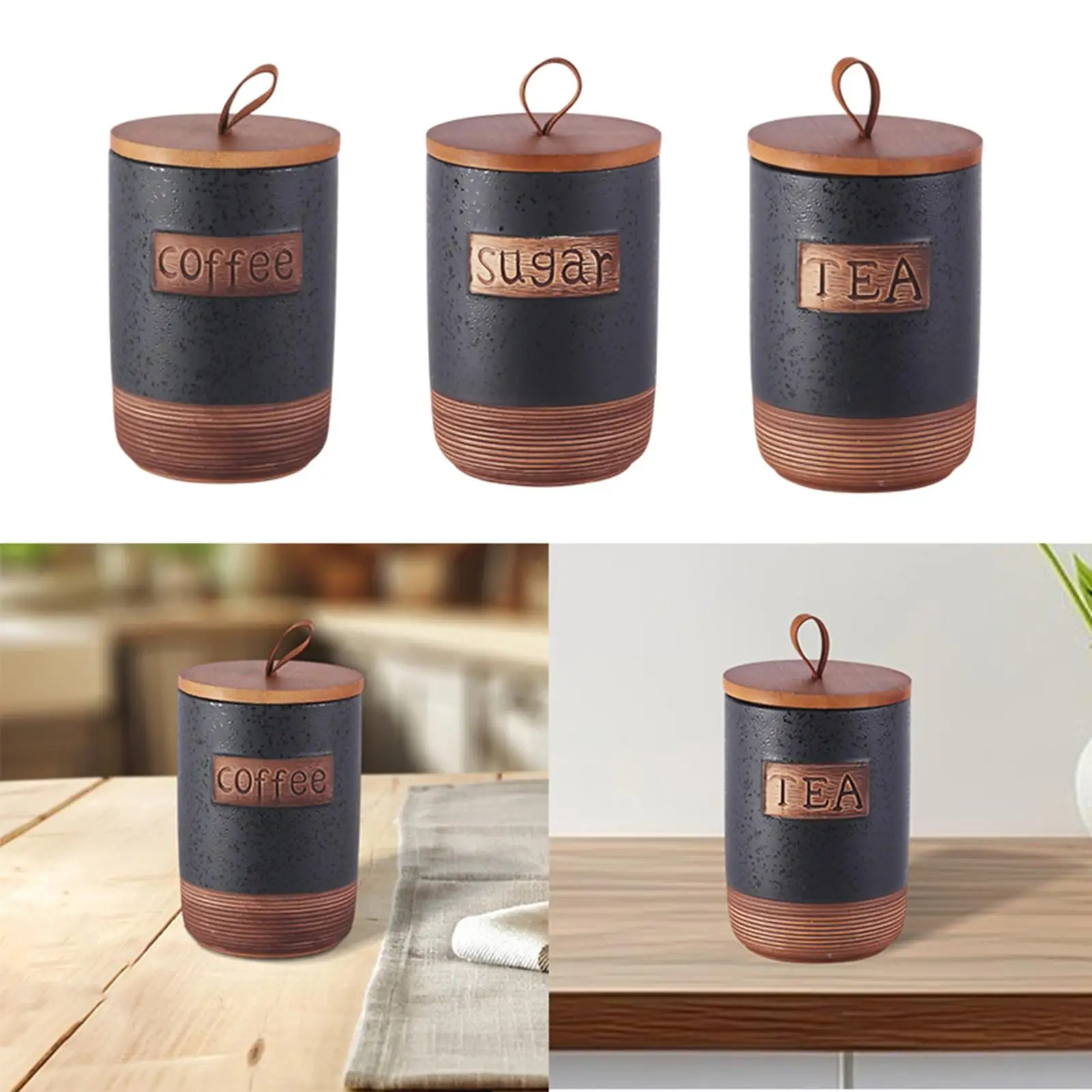 

Ceramic Storage Container Holder Accessories Canister Decor with Wooden Lid