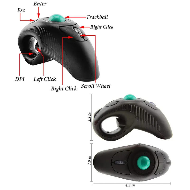 2.4G Wireless Trackball Mouse Wired Mini USB Portable Finger Mice Ergonomic Right Left Hand For PC Tablet Laptop Computer