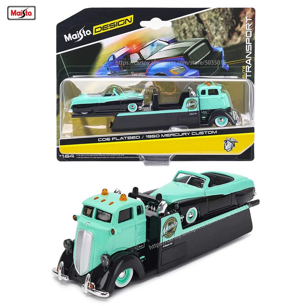 Maisto 1:64 COE FLATBED / 1950 MERCURY CUSTOM elite transport Die-casting car model collection gift toy