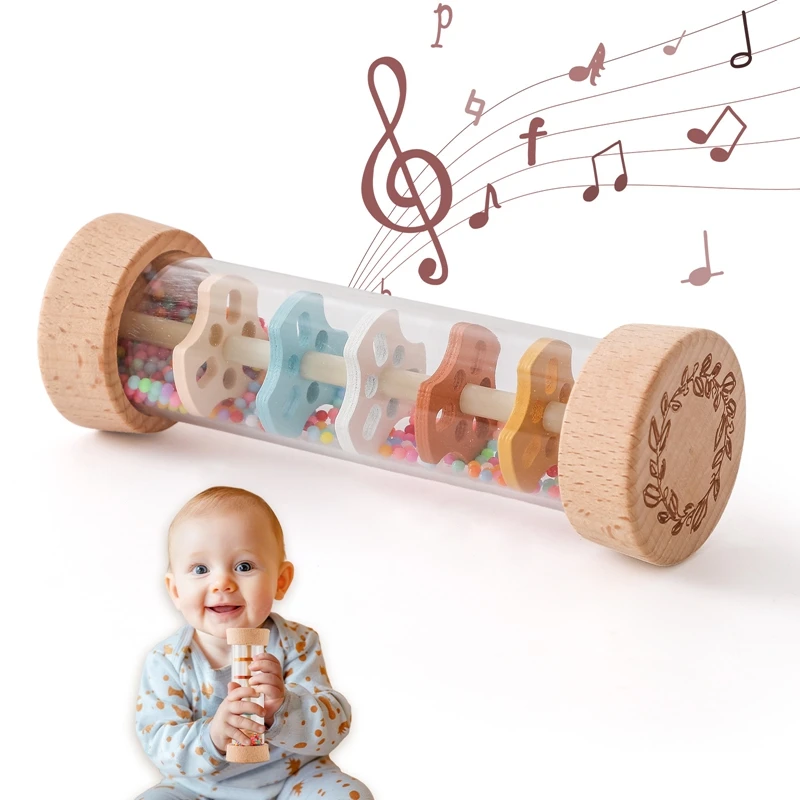 Montessori Toy Baby Rain Stick Rainbow Hourglass Rain Music Rattle Toy Kids Simulation Rain Sounder Sensory Educational Toy Gift