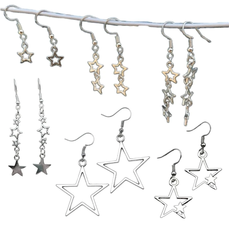 6 Pairs Studs Earrings Set Star Pendant Earwear Ornament for Trendy Individuals