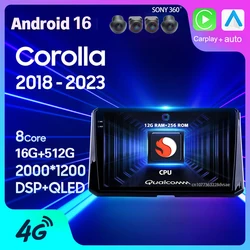 Android 16 Car Radio For Toyota Corolla 12 2018 2019 2020 2021 2022 2023 Carplay Auto GPS Stereo Navigation 2Din Player Video BT