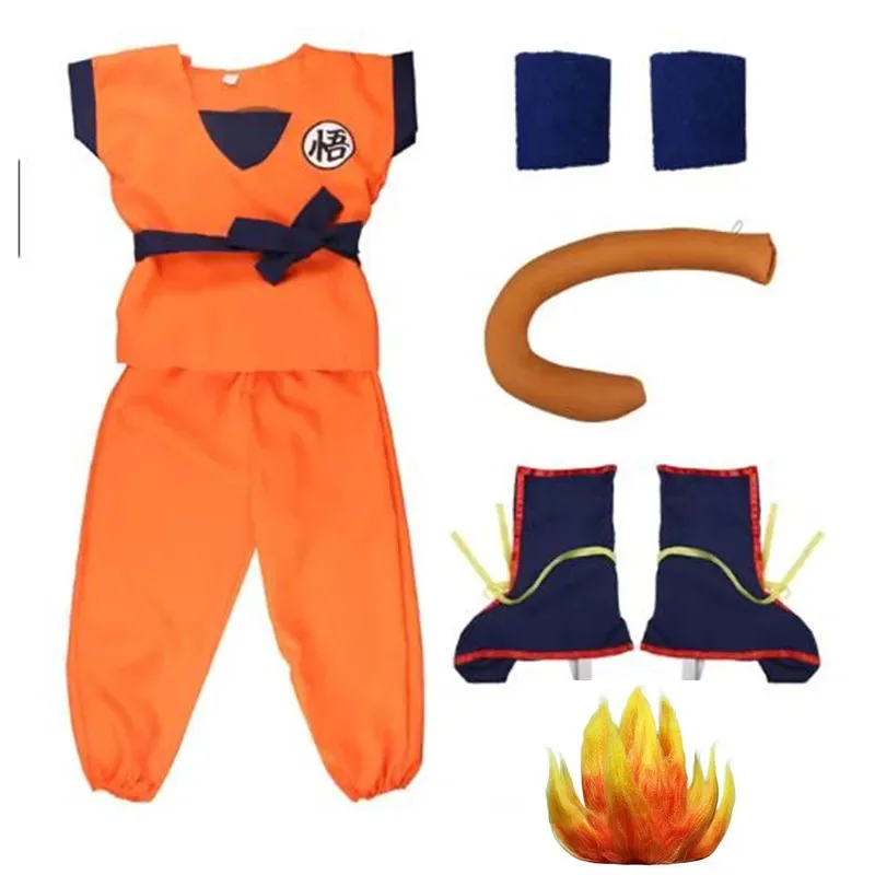 อะนิเมะวันหยุดชุดSon Goku Carnivalอะนิเมะคอสเพลย์เครื่องแต่งกายด้านบน/กางเกง/เข็มขัด/หาง/Wrister/วิกผมสําหรับเด็กผู้ใหญ่