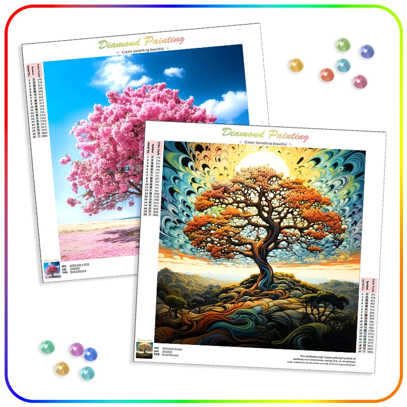 

SDOYUNO 5D Diamond Painting Rhinestones Pink Tree Abstract Scenery Landscape Full Round Drill Diamond Mosaic Arts Craft Home Dec