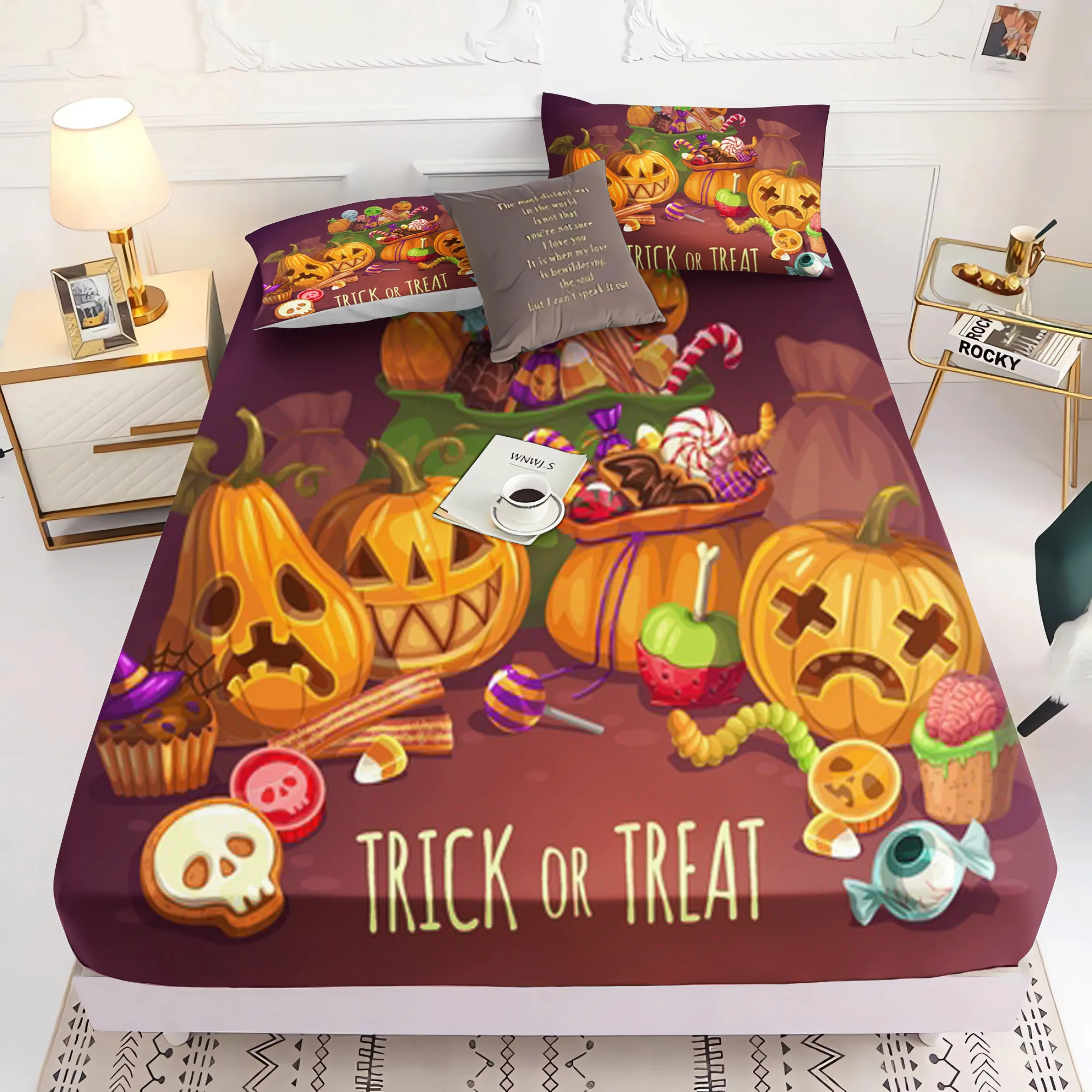 Halloween Christmas bedding set,creating a comfortable bedroom - including a bed cover and 1/2 cute designed pillowcases