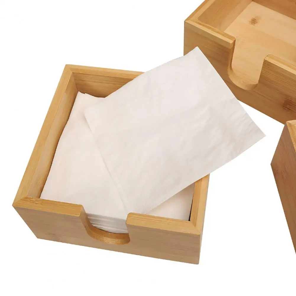 Wooden Napkin Holder Rustic Heavy Duty Square Countertop Tissue Box Restaurant Kitchen Napkin Dispenser Container Storage Box