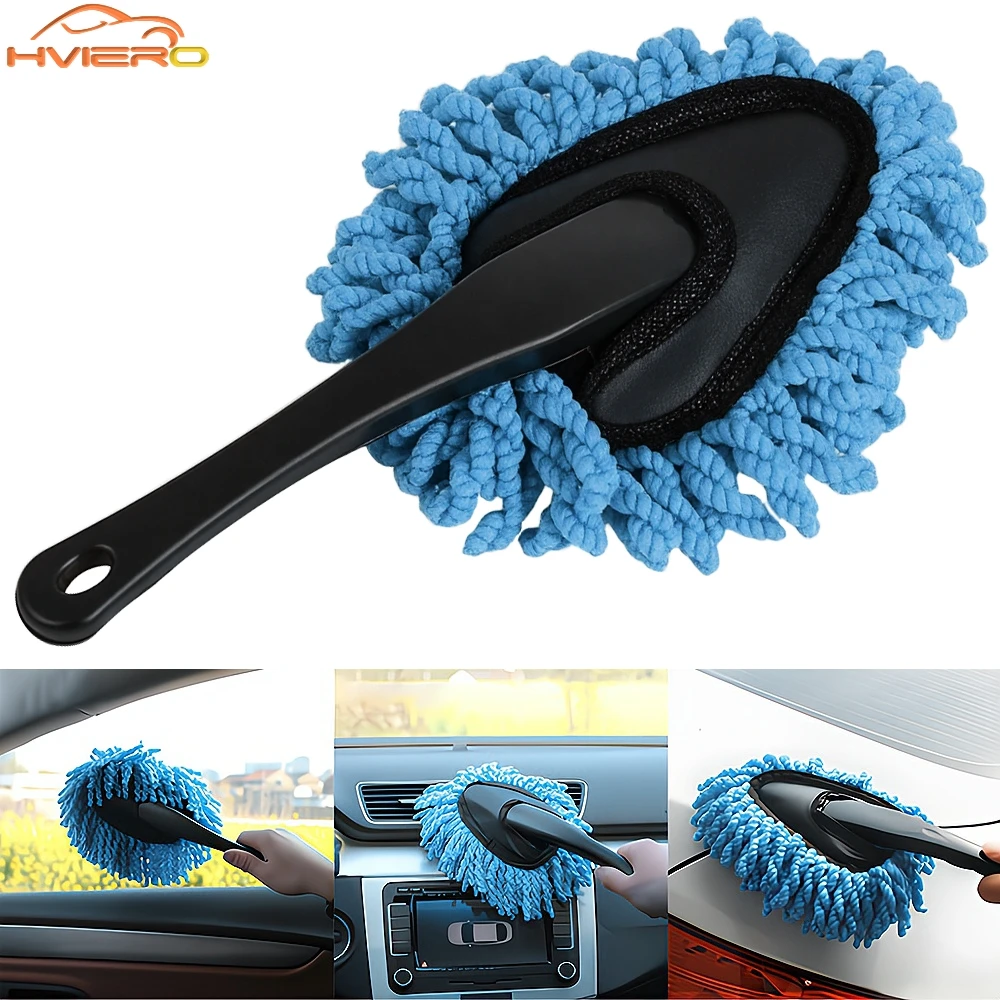 Eliminación de polvo del coche, plumero pequeño, limpieza de cepillo suave para coche, Mini cepillo de cerdas, eliminación de polvo, accesorios interiores de nanofibra, azul