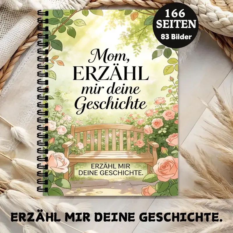 German1pc A5 German Notepad Mom's Life Story Journal Mother's Day Gift Notebook with Garden Bench & Floral Roses Design