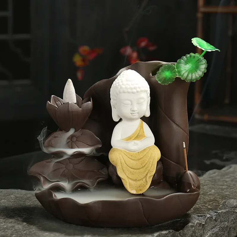 

Louts Ceramic Censer Desktop Decor Handicrafts Home Ornaments Buddha Waterfall Backflow Incense Stick Holder