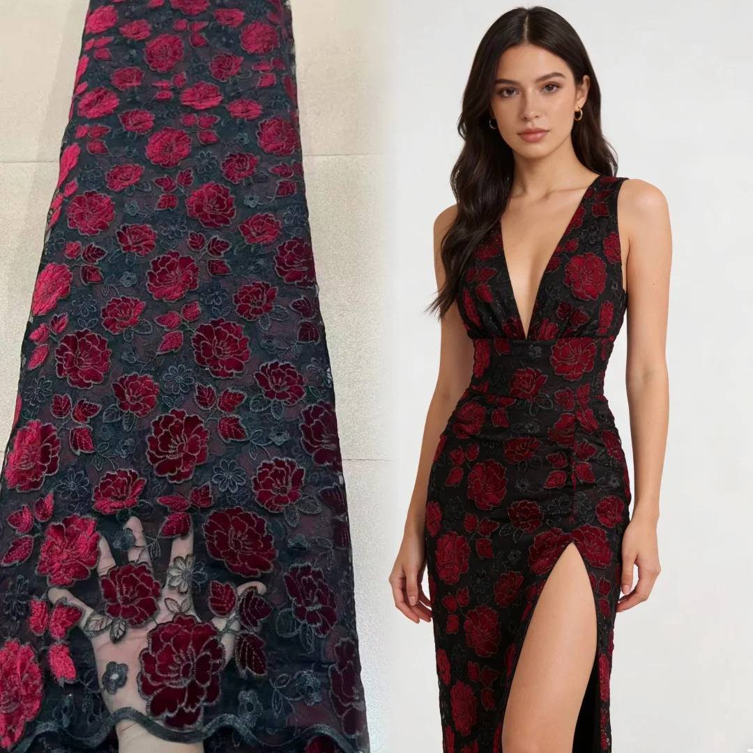 2026 Nigerian Velvet Lace Fabric High Quality 5Yards African Lace Fabric with Crystal Luxury Wedding Dress for Women