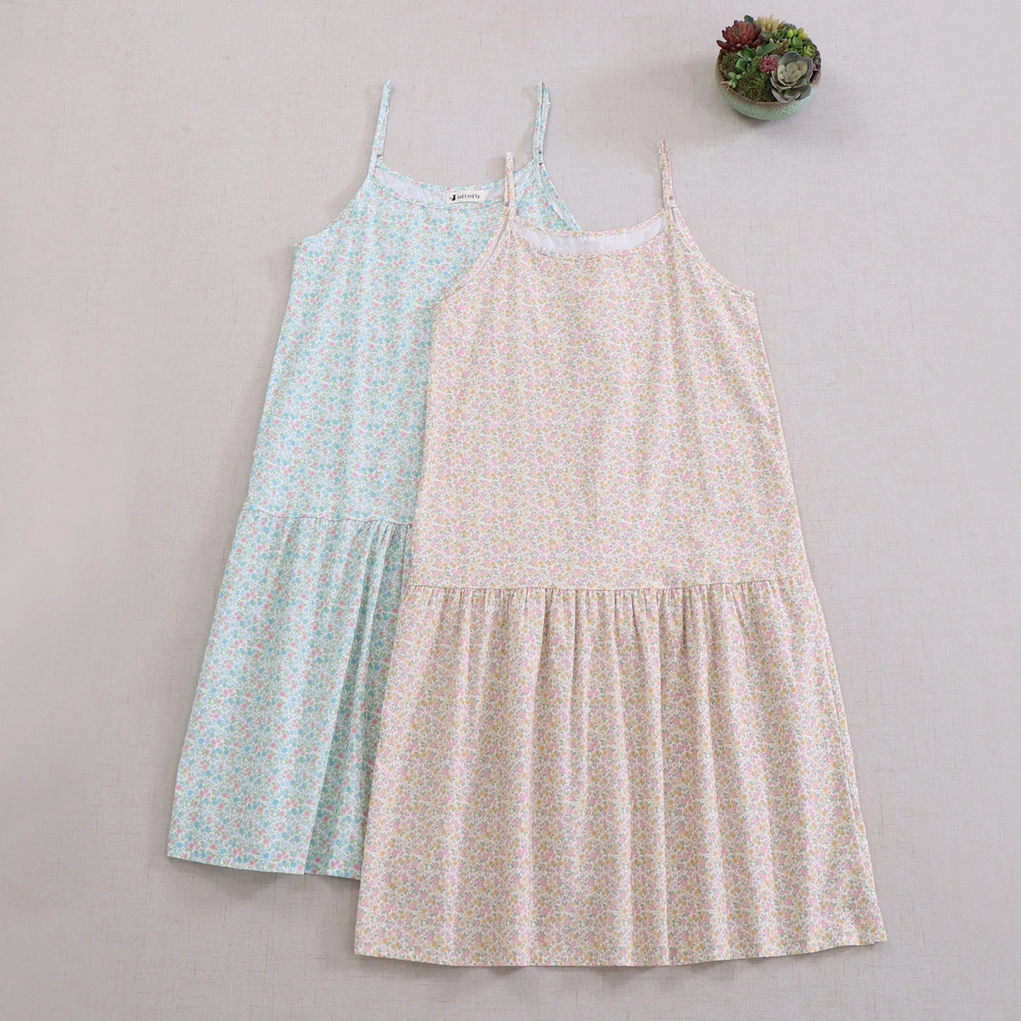 

Japanese Sweet Mori Girl Vintage Floral Printed Cotton Slip Dress Women Summer Casual Loose Spaghetti Strap Midi Dresses