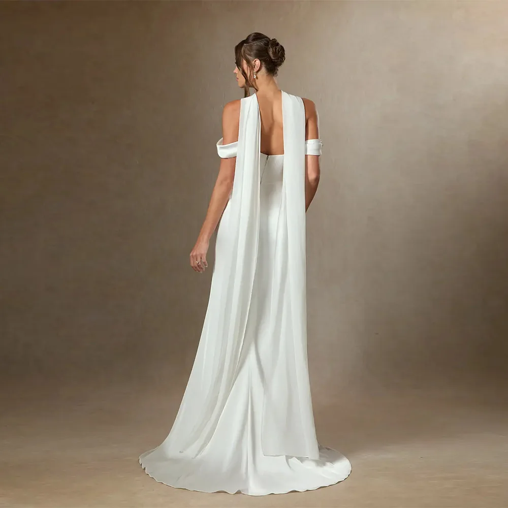 Customized Off Shoulder Wedding Dresses Attractiv A-Line Floor Length Pretty White Satin Side Slit Bride Gowns Party Women Bride