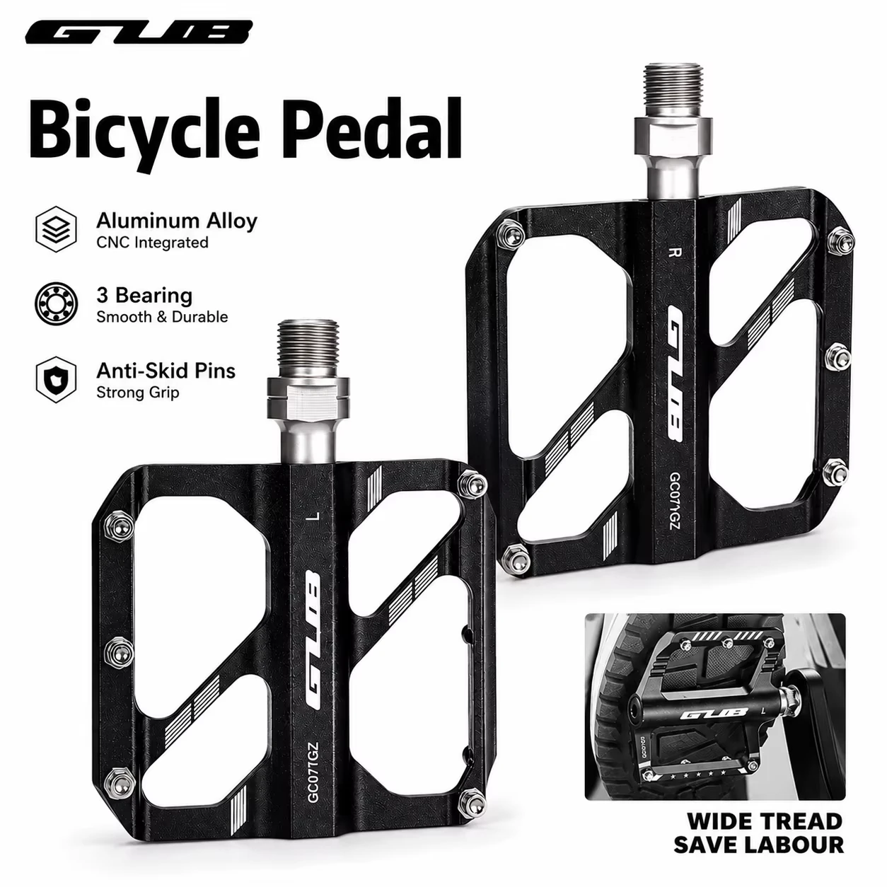 GUB GC071 3-Bearing MTB Road Bike Pedals Aluminum Alloy Non-Slip Platform Footrests for Bicycle Lightweight Durable Cycling Part