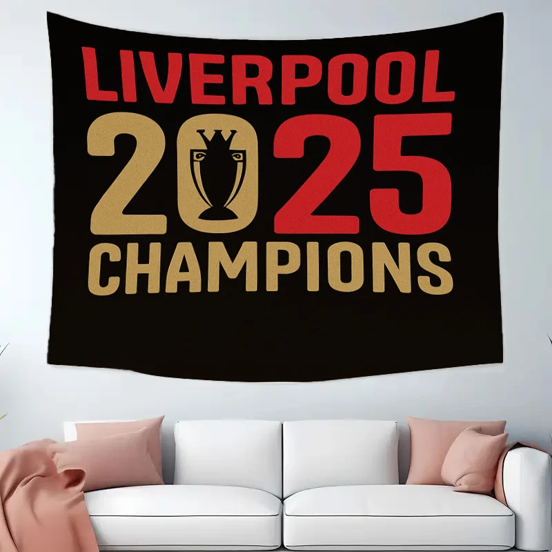 Liverpool FC 2025 Champions Tapestry Retro Football Design Polyester Indoor Outdoor Use Waterproof Fan Gift