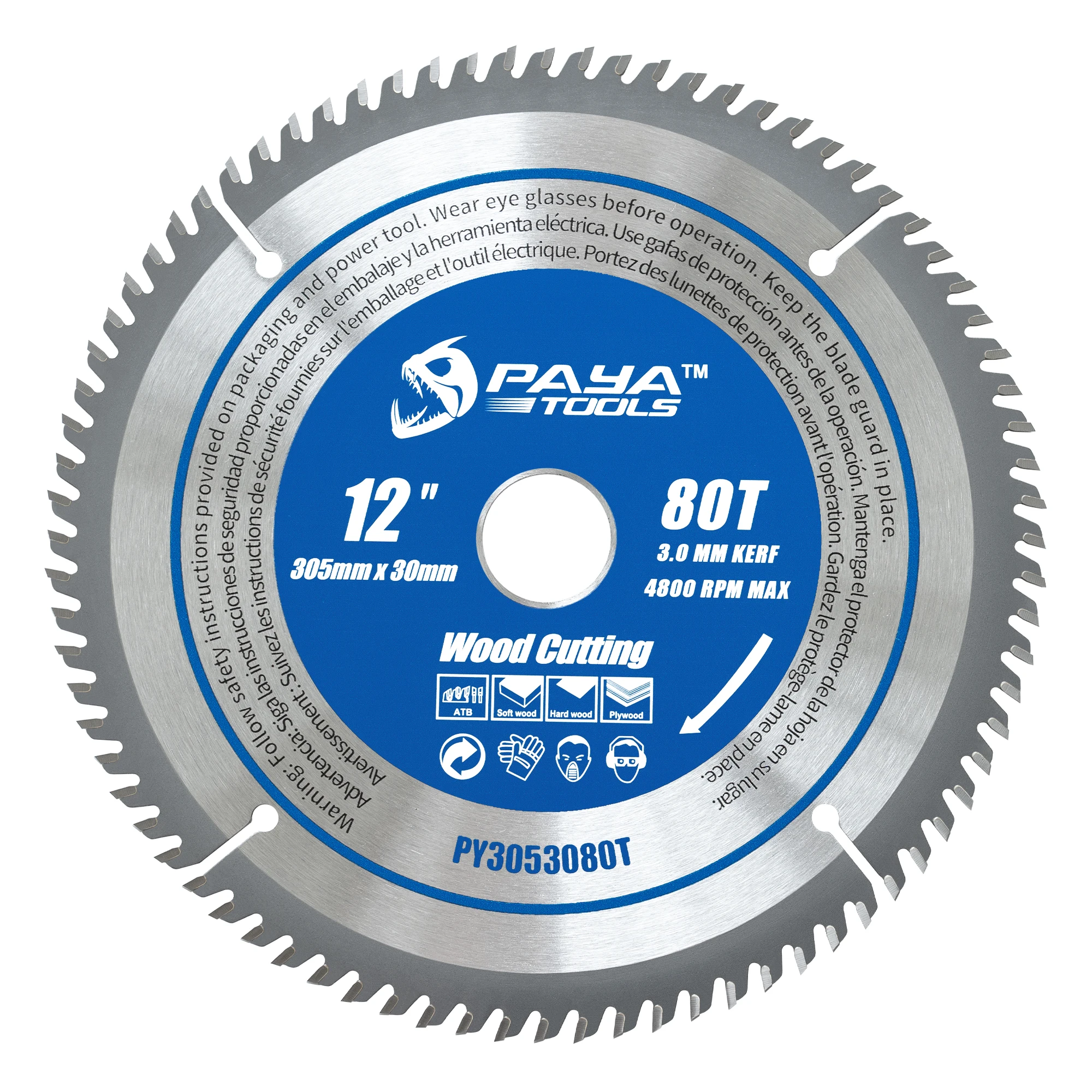 

PAYA 12Inch 80Teeth 30mm Arbor Wood Cutting Circular Saw Blade TCT Saw Blade for Softwood Hardwood Plywood Cutting Framing Blade