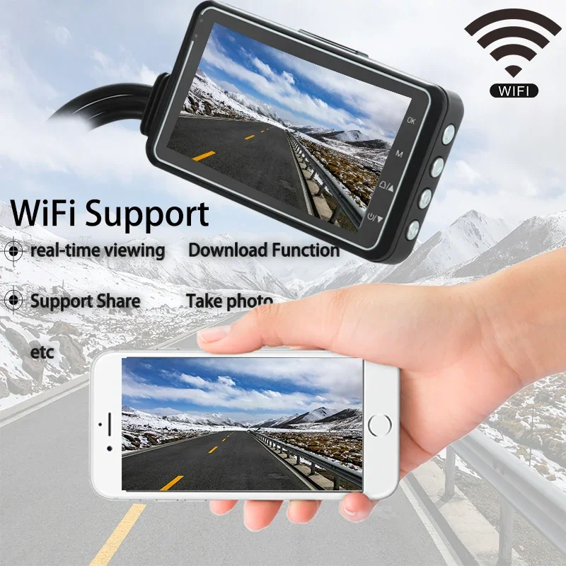WiFi GPS Motorcycle DVR Dash Cam Full HD 1080P+1080P Front Rear View Waterproof Motorcycle Camera Black Recorder Box
