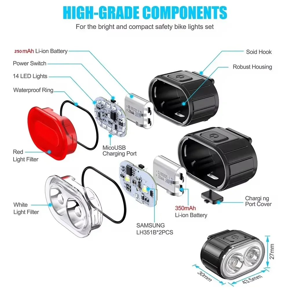 Front Rear Bike Lights Rechargeable Bicycle Cycling USB Flashlight for Bicycle Lighting Set Mountain Bike Lantern Accessories image 5