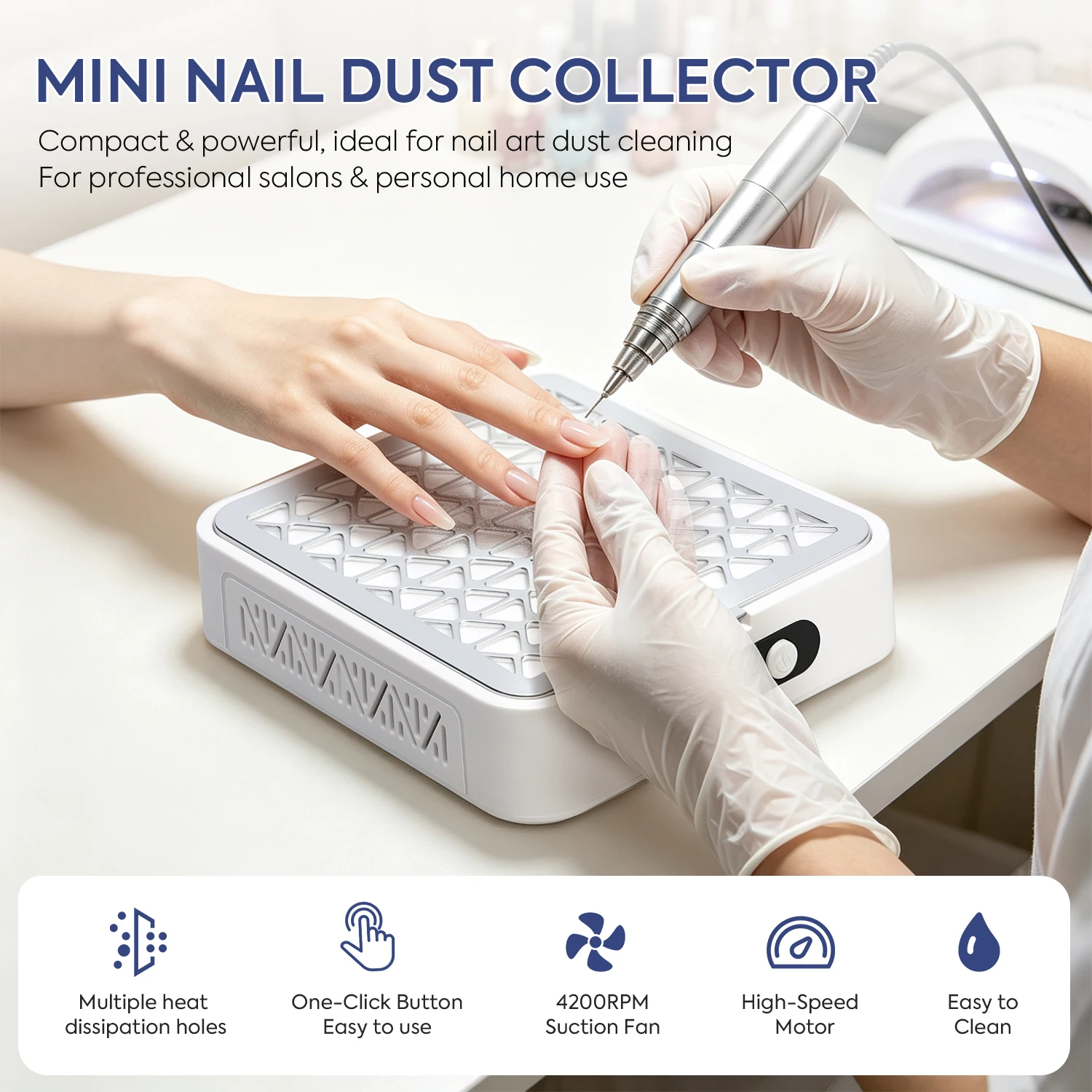 4200RPM Nail Dust Collector for Manicure, Compact Electric Nail Vacuum Cleaner with 10 Filters, Type-C for Nail Salon