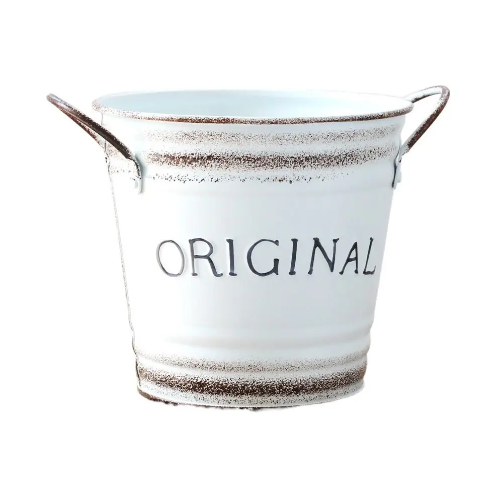 

Creative Retro Iron Flower Pot Round Convenient Metal Flower Container Durable with Handle Floral Buckets Garden