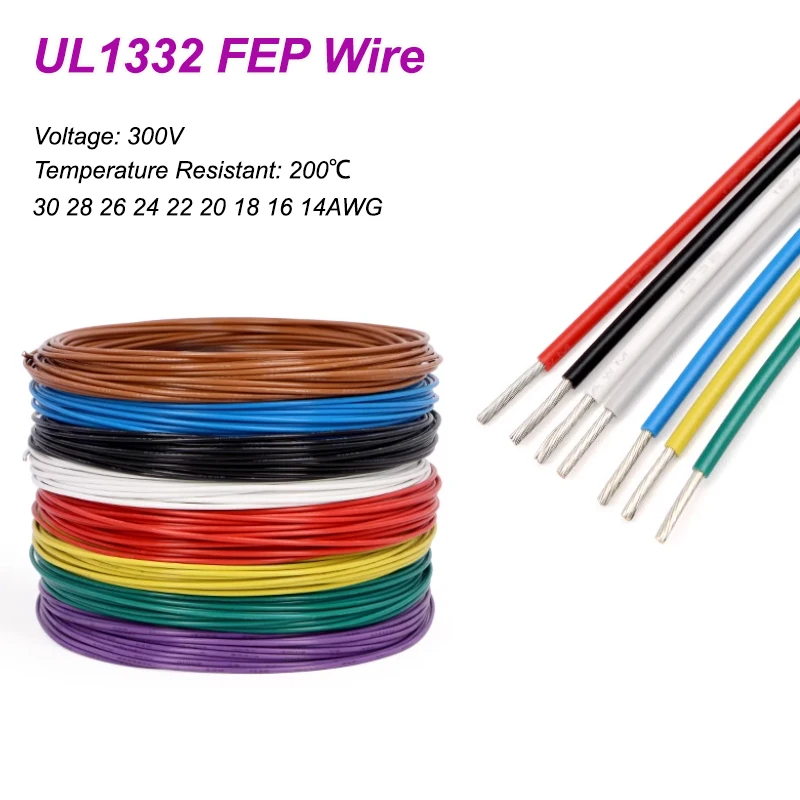 2/5/10M UL1332 PTFE Wire 300V FEP Insulated 30 28 26 24 22 20 18 16 14 AWG High Temperature Tinned Copper Cable for 3D Printer