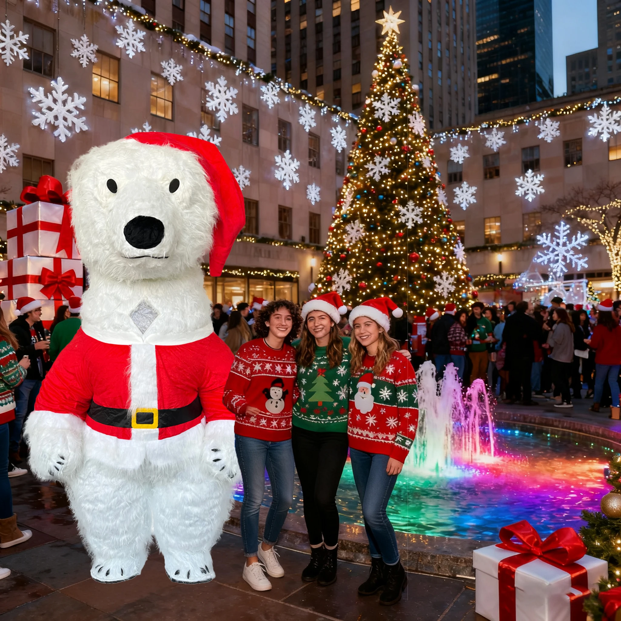 

Inflatable Christmas Polar Bear Costume Party Fur Dress Character Christmas Party Adult Mascot Costume No Battery