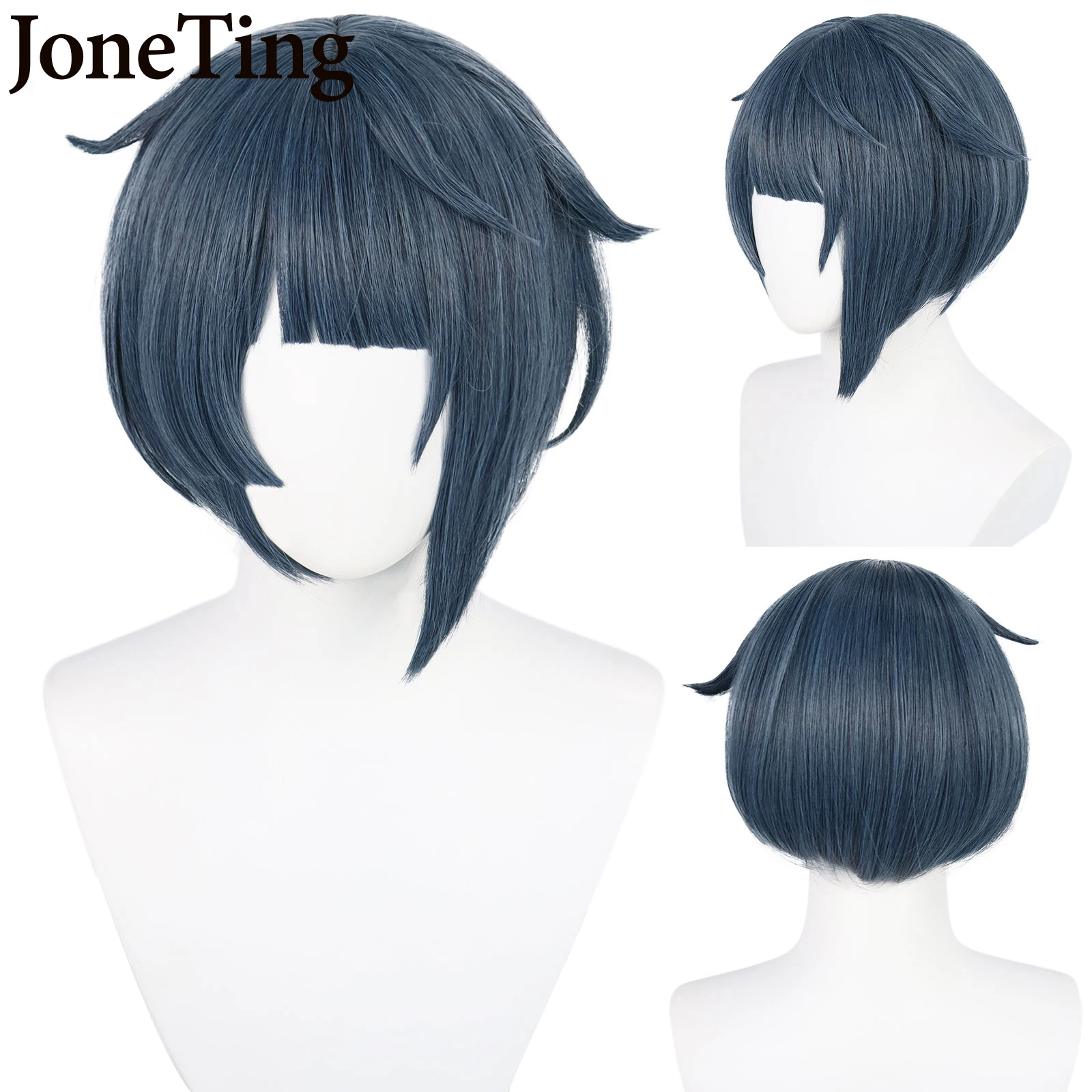 

JT Synthetic XingQiu Cosplay Wigs Game Genshin Impact XINGQIU Dark Blue Short Heat Resistant Fiber Wig Halloween Role Play Party