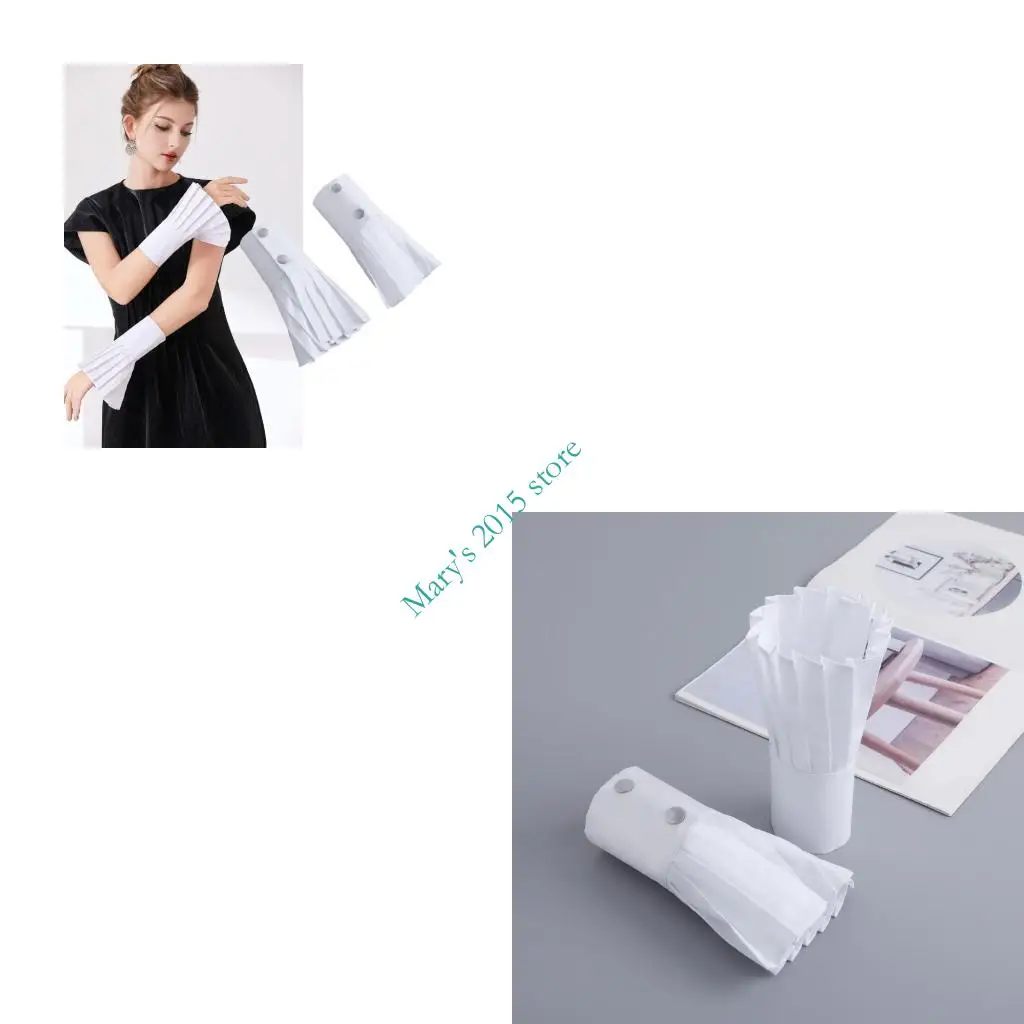 

E15F Elegant Flared Pleated Decorative Sleeves Cotton Arm Covers Wrist Cuffs Sleeves For Office Women Daily Wear All Matching