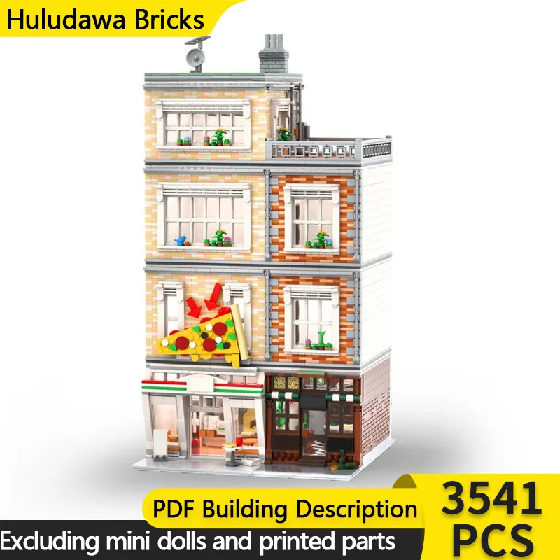 

City Street View Model MOC Building Brick Pub And Pizza Station Modular Technology Children Holiday Gifts Assemble Toys Suit