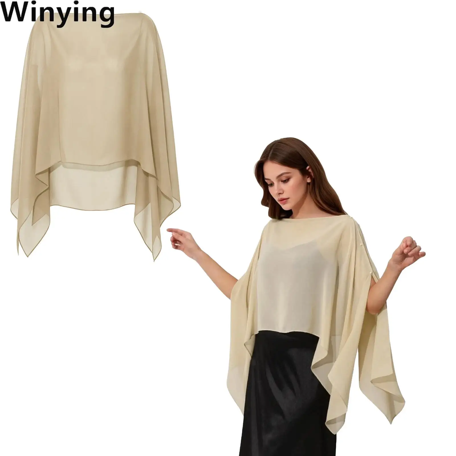 Women Casual Cape Sheer Loose Asymmetrical Hem Cape Shawl Wraps Costume Accessory for Wedding Party Outing