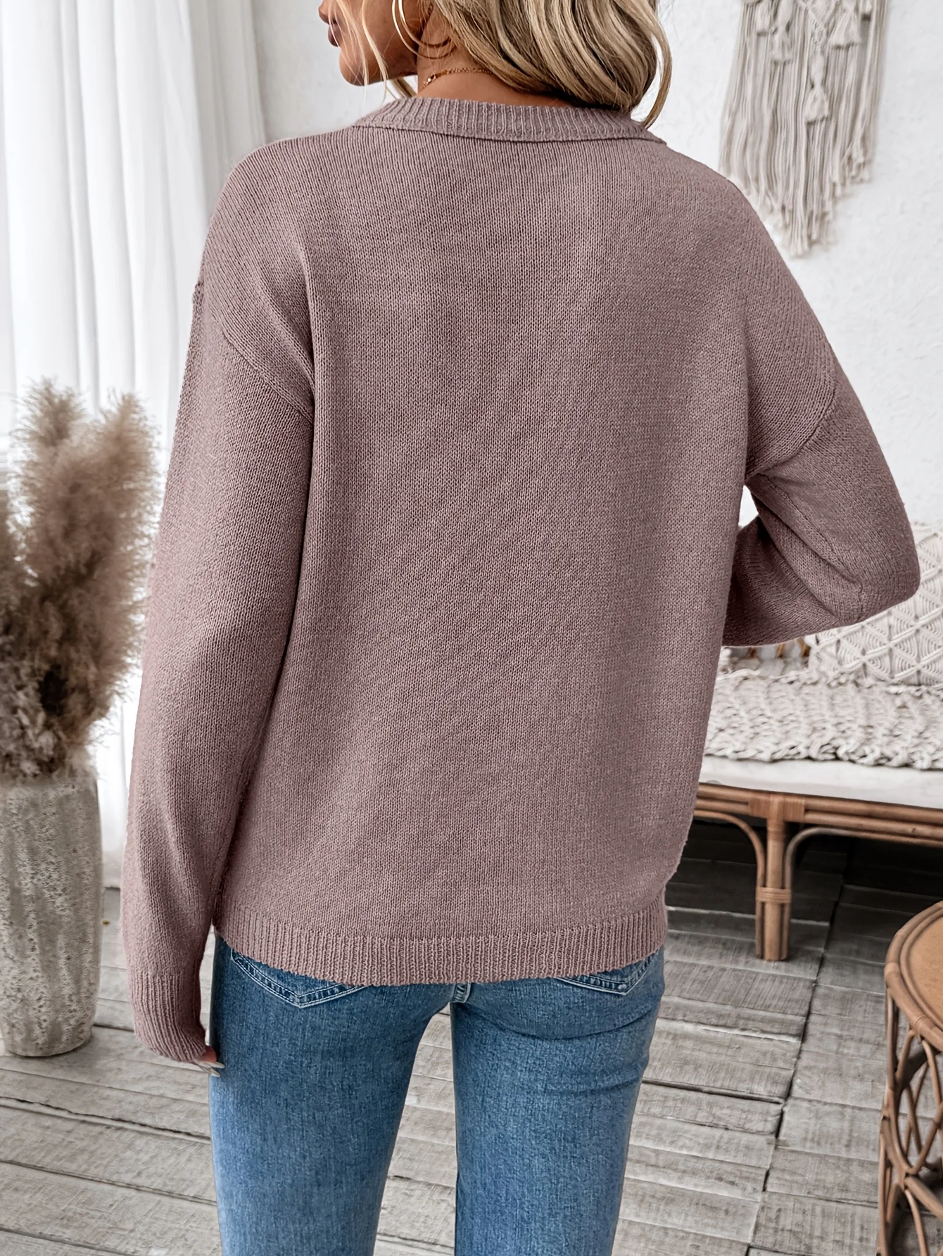 Jesienno-zimowa nowa moda damska sweter jednokolorowy sweter z dzianiny Casual Pullover Top Odzież damska