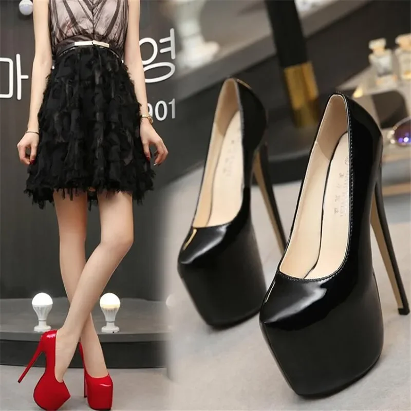 35-44 Size women Super High Heels 18cm shoes Concise 8CM platforms shoes pumps Wedding Party Sexy leather shoes zapatos