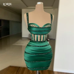 LORIE Dark Green Mini Cocktail Party Gowns Spaghetti Straps Pleats Beadings Dubai Evening Dresses Saudi Arabia Clubbing Dress