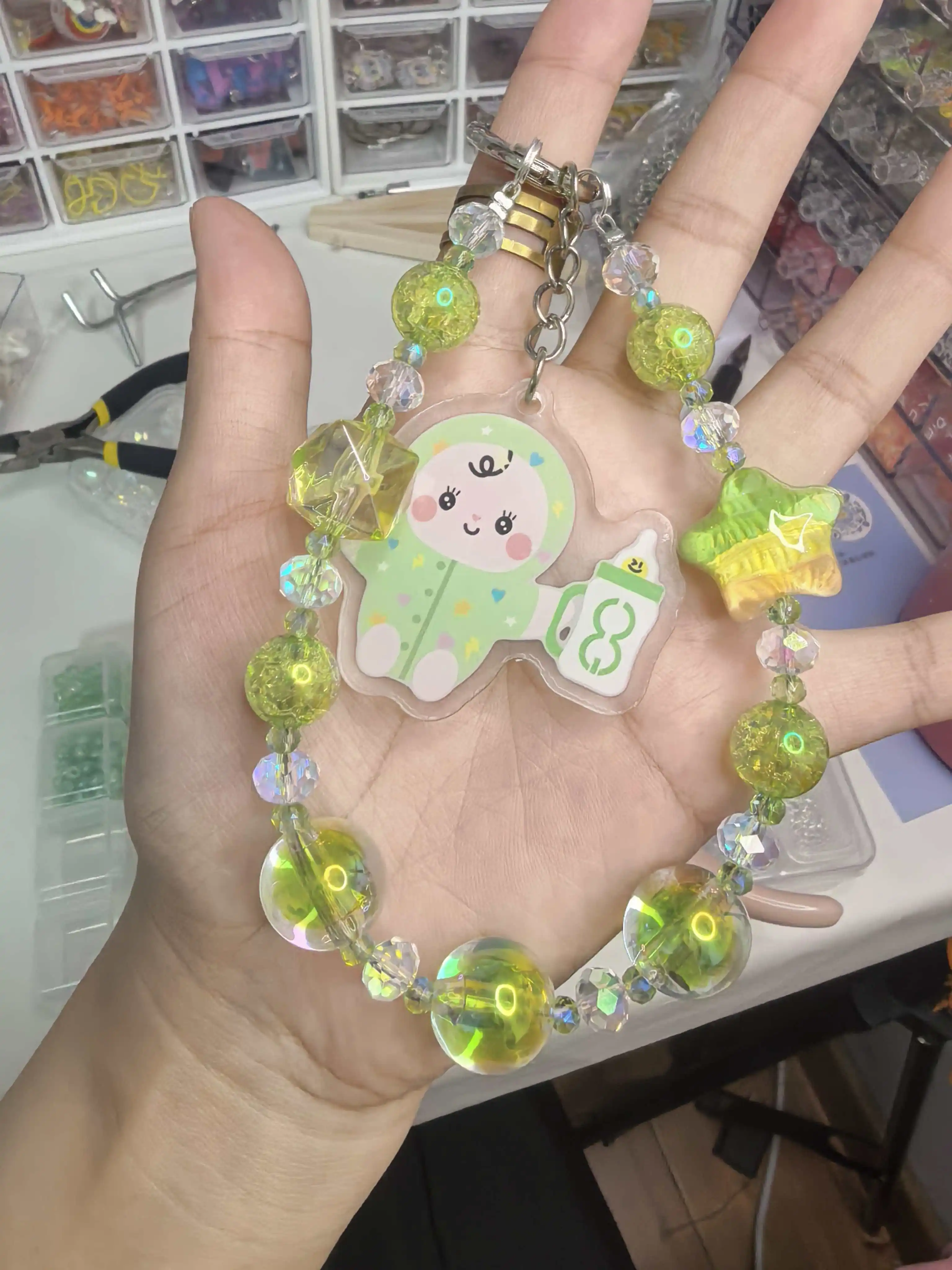 Handmade Gmmtv Thai Star Offgun  Bad Buddy Series Babii Beaded Phone Chain Cord Lanyard Hanging Rope