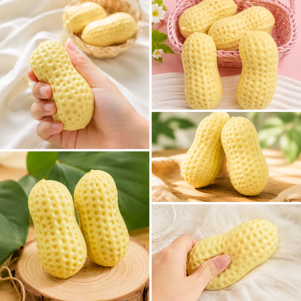 1-5pcs Giant Peanut Squishy Squeeze Toy Soft TPR Stress Relief Ball Realistic Texture Fidget Toy for Kids Adults Office