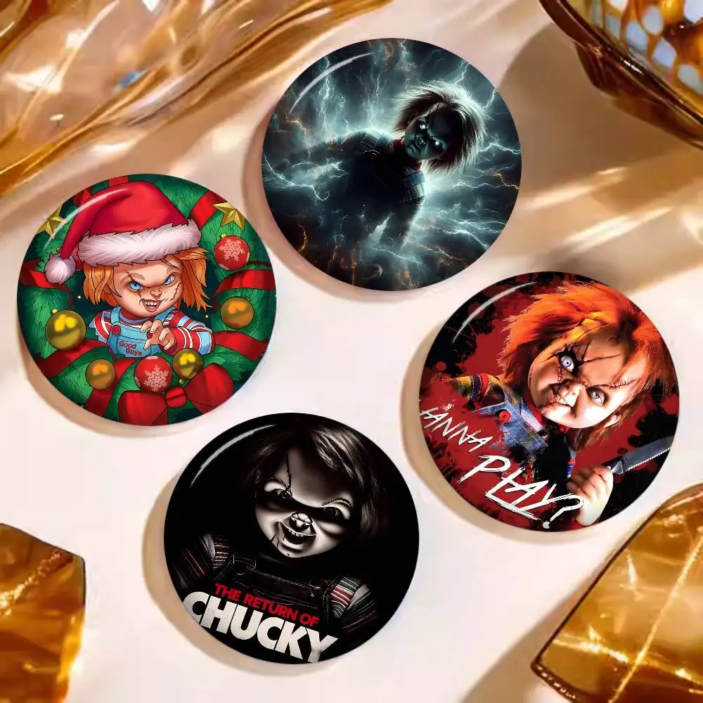 C-Classic-Chucky-Horror-Movie Spooky-Gritty 32/44/58mm Round Cartoon Brooches Handmade Pins for Backpack Jewelry Gifts Badge