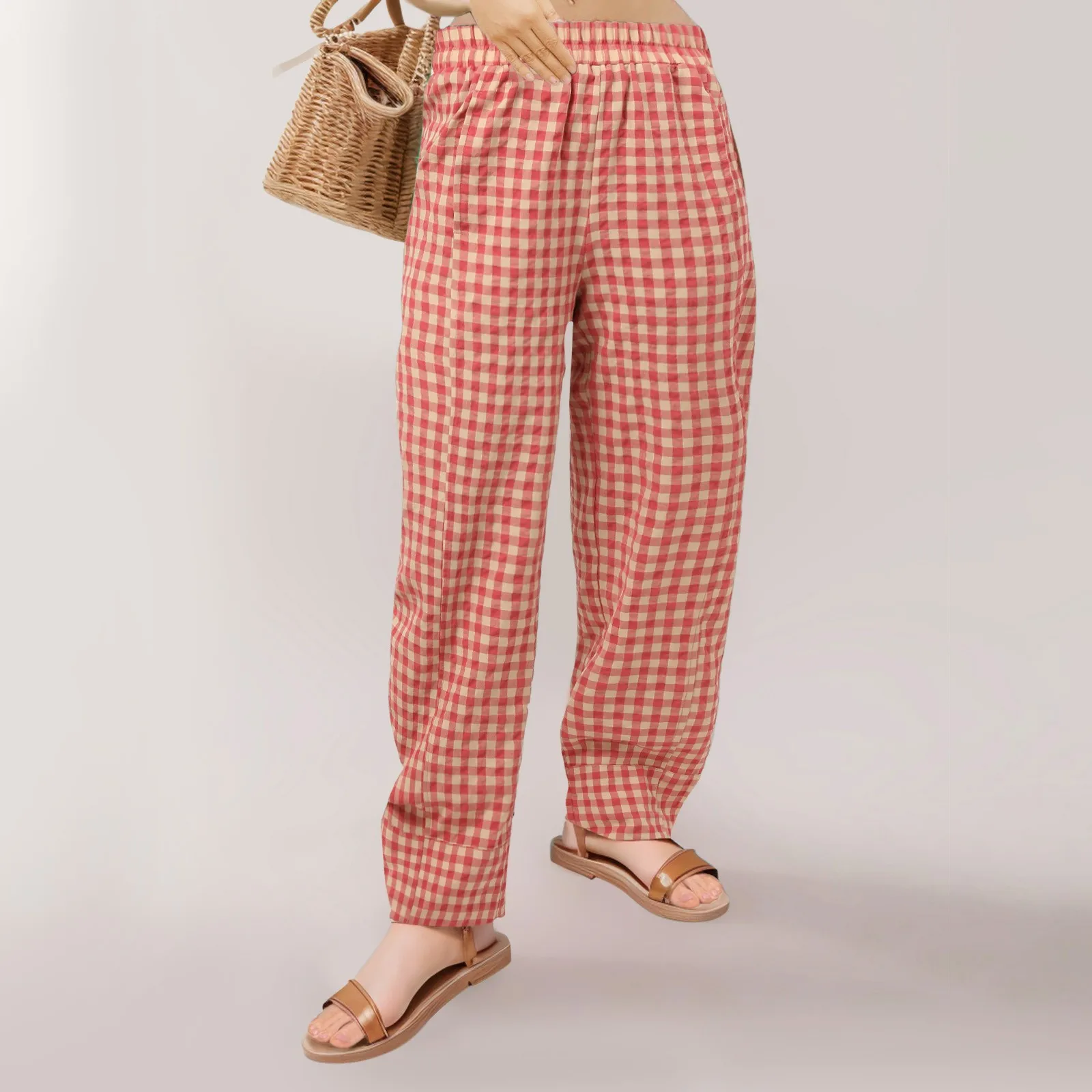 

Floral Plaid Pajamas Pants Comfortable Elastic Waistband Wide Leg Home Clothes Loose Women Sleep Shorts For Women Girl